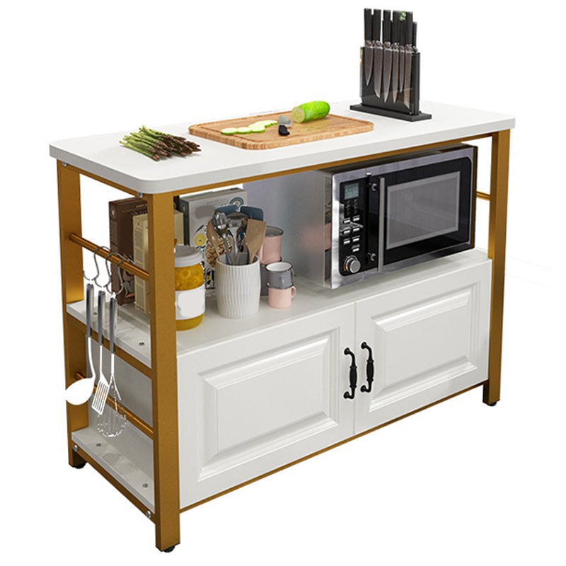 Modern White Faux Marble Top Kitchen Island Metal Frame Prep Table