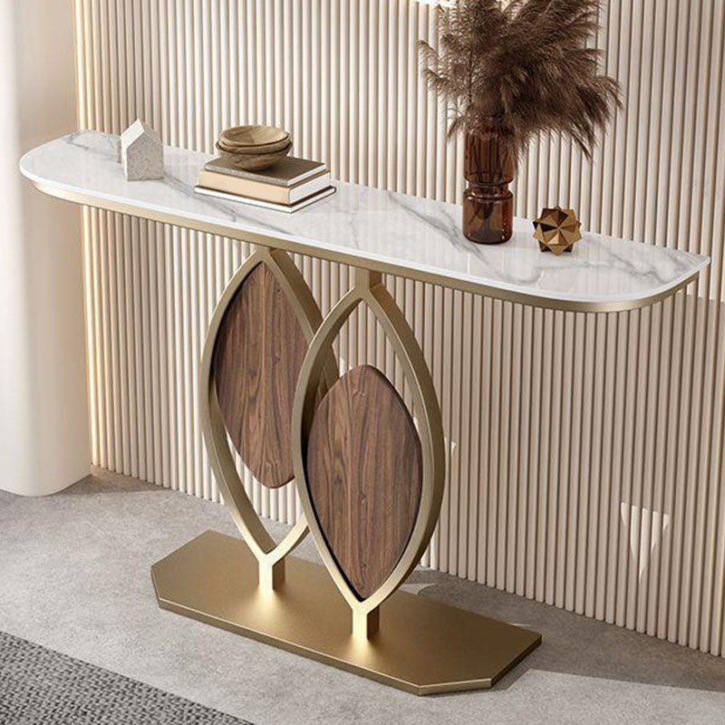 31.5" Tall Glam Console Table 1-shelf Stone Accent Table for Hall