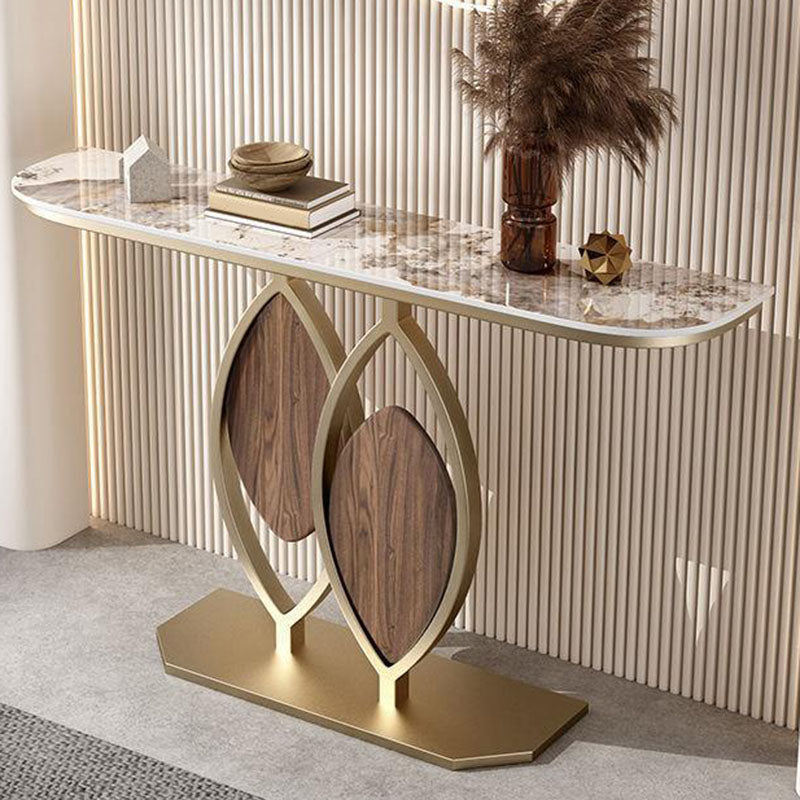 31.5" Tall Glam Console Table 1-shelf Stone Accent Table for Hall