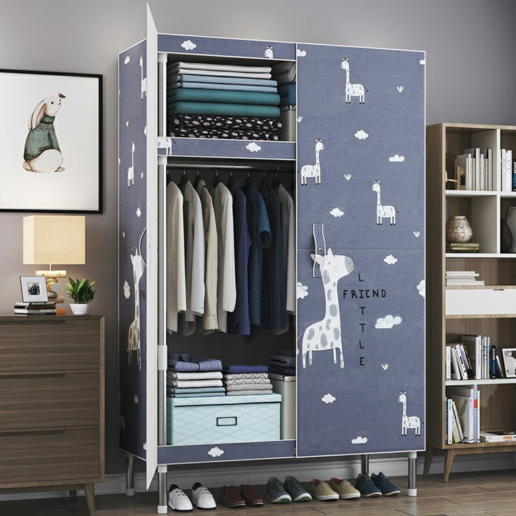 Cloth Cabinet Steel Pipe Wardrobe Cabinet, Modern 3-door Wardrobe Armoire