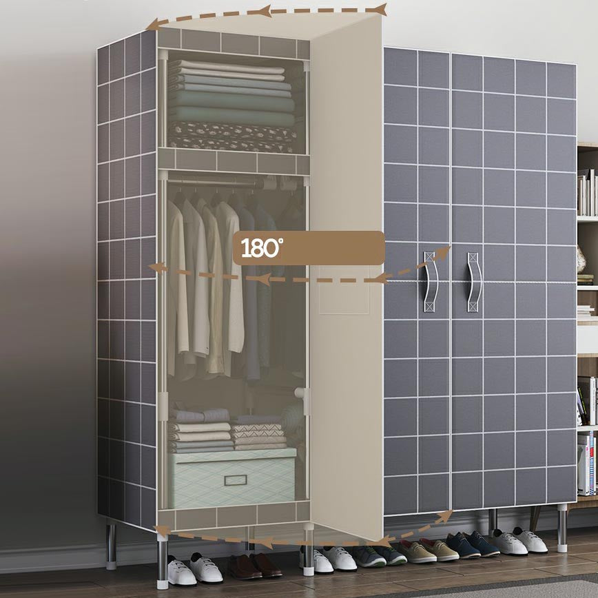 Cloth Cabinet Steel Pipe Wardrobe Cabinet, Modern 3-door Wardrobe Armoire