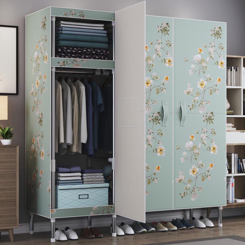 Cloth Cabinet Steel Pipe Wardrobe Cabinet, Modern 3-door Wardrobe Armoire