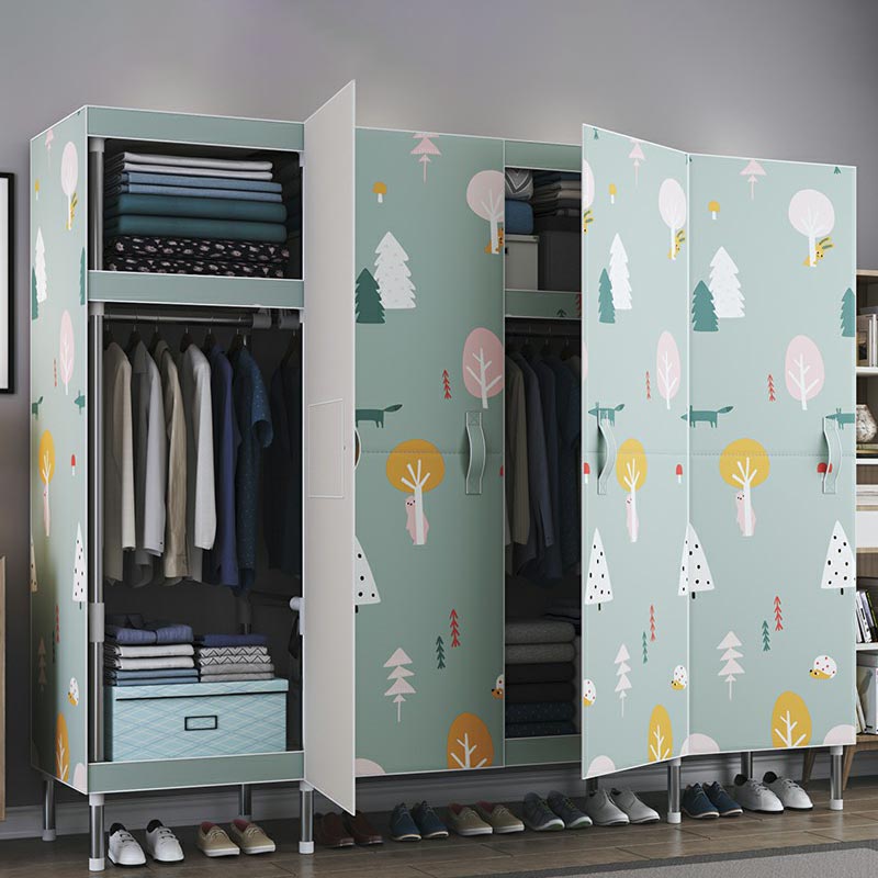 Cloth Cabinet Steel Pipe Wardrobe Cabinet, Modern 3-door Wardrobe Armoire