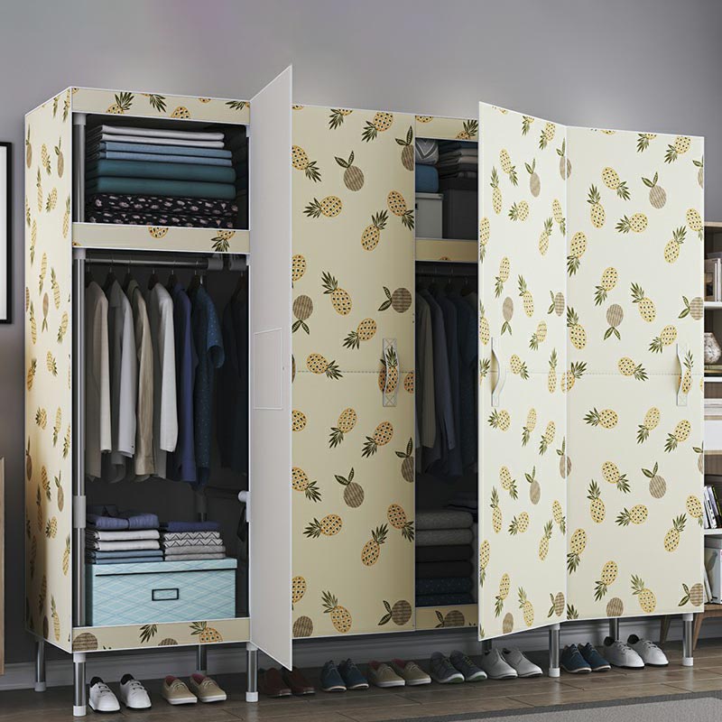 Cloth Cabinet Steel Pipe Wardrobe Cabinet, Modern 3-door Wardrobe Armoire