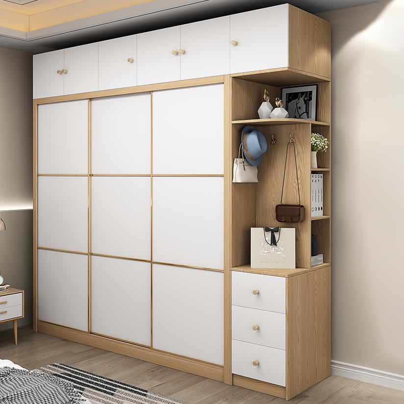 2 Door Clothes Rail Wardrobe Engineered Wood Industrial ArmoireLight Wood Finish