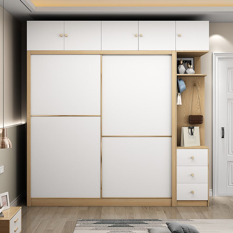 2 Door Clothes Rail Wardrobe Engineered Wood Industrial ArmoireLight Wood Finish