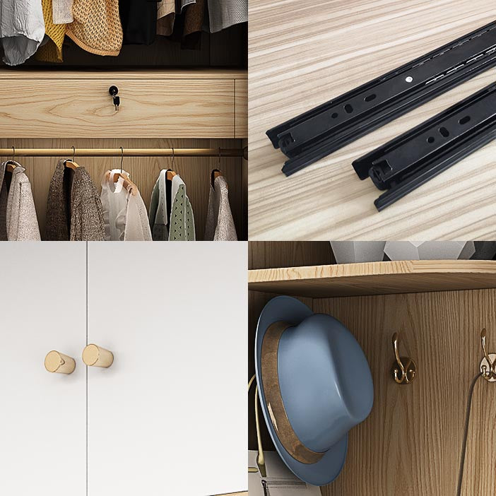 2 Door Clothes Rail Wardrobe Engineered Wood Industrial ArmoireLight Wood Finish