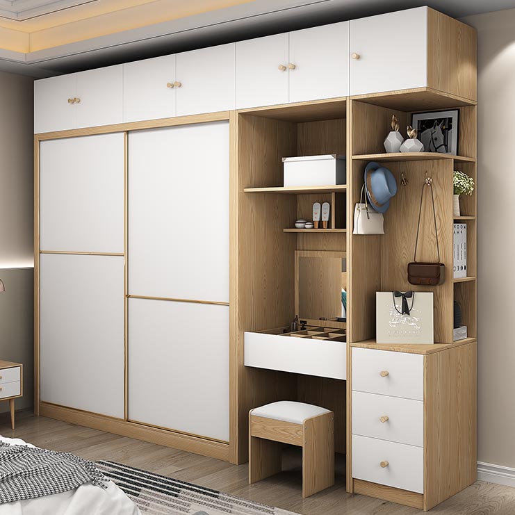 2 Door Clothes Rail Wardrobe Engineered Wood Industrial ArmoireLight Wood Finish