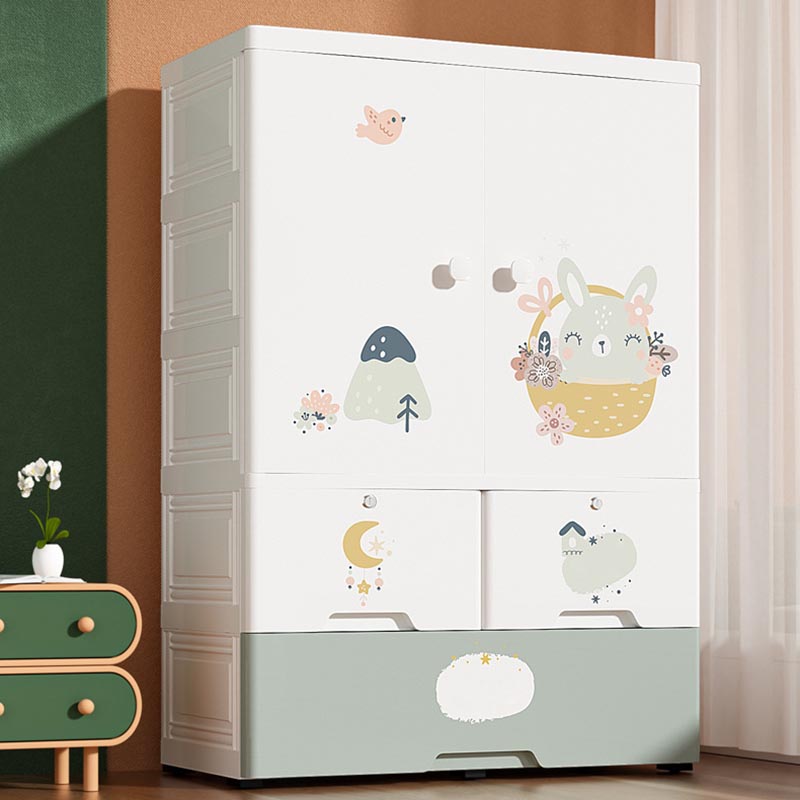 White Plastic Family Wardrobe 2 Doors Wardrobe Cabinet for Home