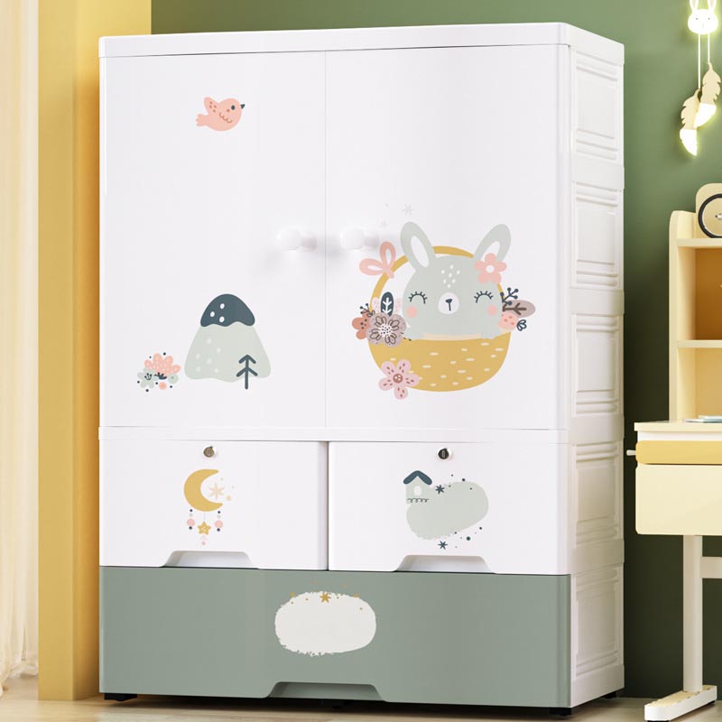 White Plastic Family Wardrobe 2 Doors Wardrobe Cabinet for Home