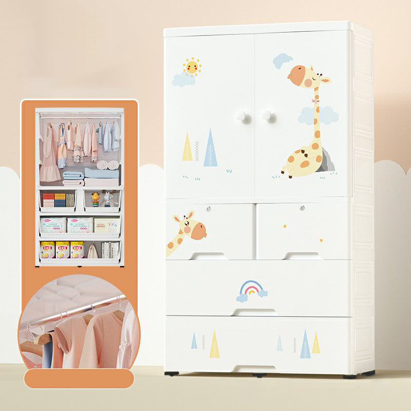 White Plastic Family Wardrobe 2 Doors Wardrobe Cabinet for Home