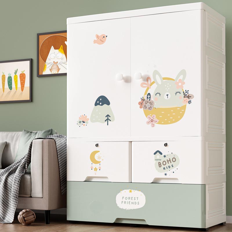 White Plastic Family Wardrobe 2 Doors Wardrobe Cabinet for Home