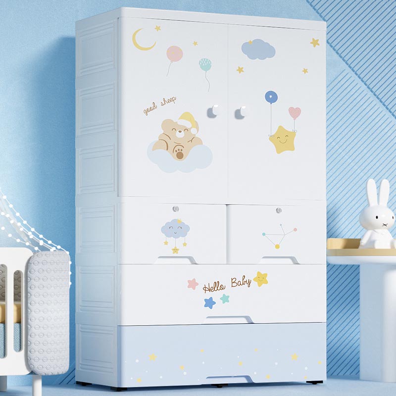 White Plastic Family Wardrobe 2 Doors Wardrobe Cabinet for Home