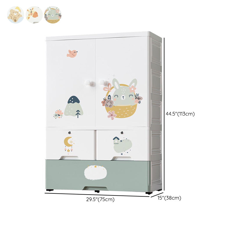 White Plastic Family Wardrobe 2 Doors Wardrobe Cabinet for Home