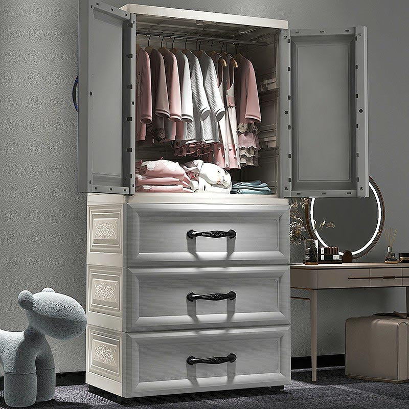 White Modern 2-door Wardrobe Armoire with Drawers Plastic Wardrobe