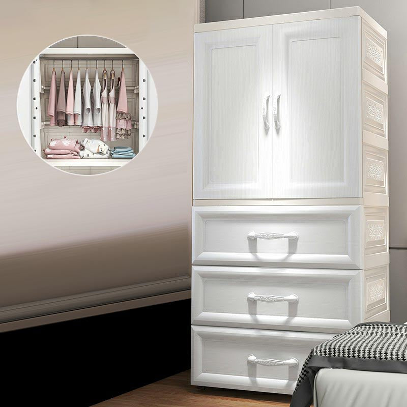 White Modern 2-door Wardrobe Armoire with Drawers Plastic Wardrobe