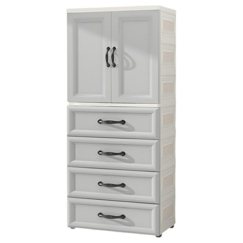 White Modern 2-door Wardrobe Armoire with Drawers Plastic Wardrobe