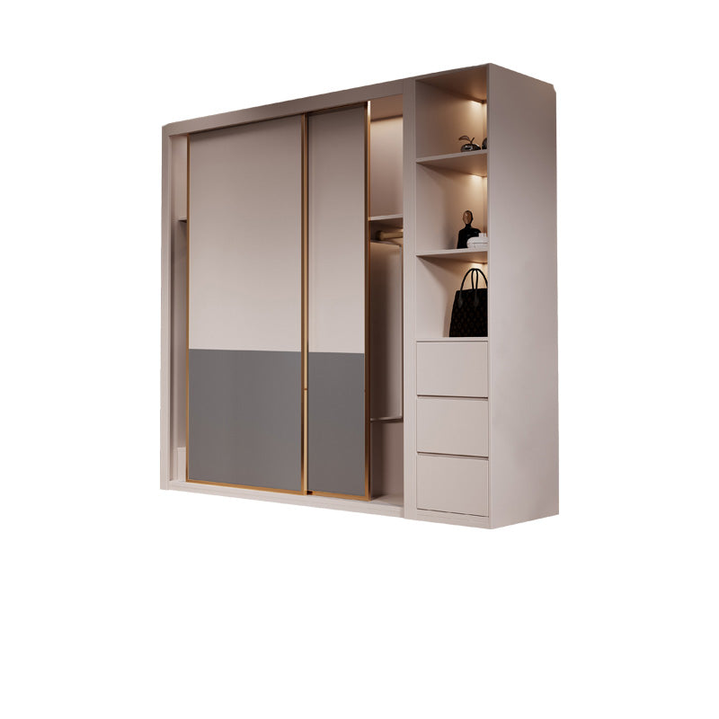 Modern Sliding Door Storage Cabinet Wooden Wardrobe Cabinet with Garment Rod