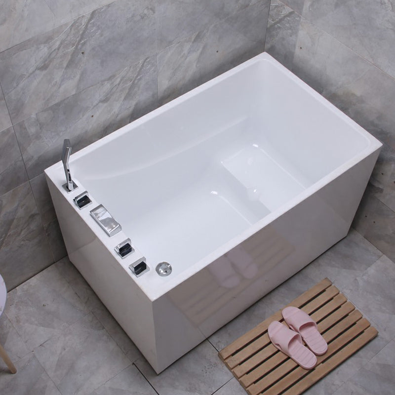 Contemporary White Acrylic Bathtub Rectangular Soaking Tub for Home
