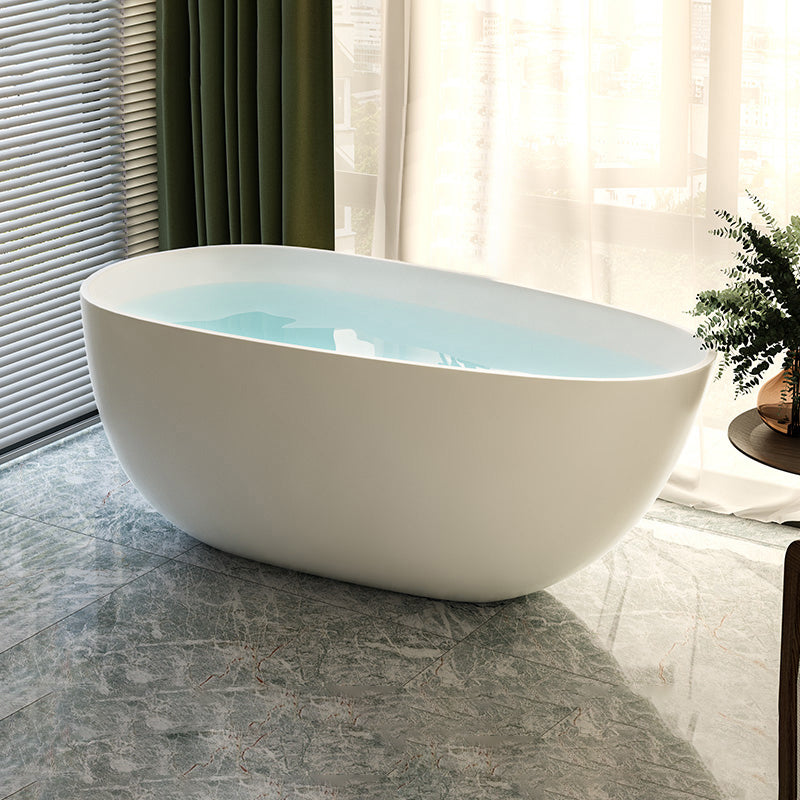Acrylic-Fiberglass Oval Bathtub Contemporary Soaking Bathtub with Drain and Overflow Trim