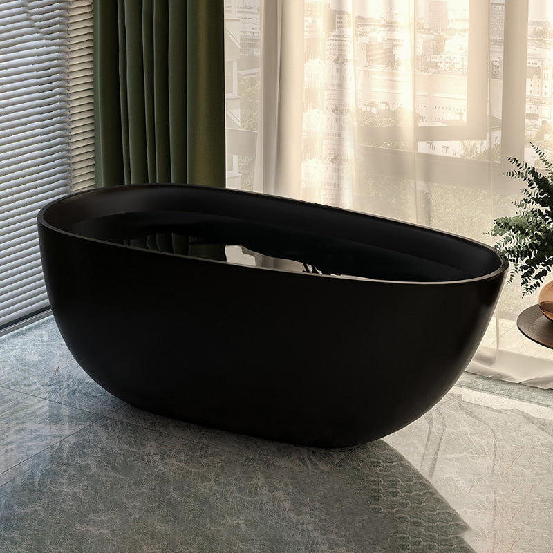 Acrylic-Fiberglass Oval Bathtub Contemporary Soaking Bathtub with Drain and Overflow Trim
