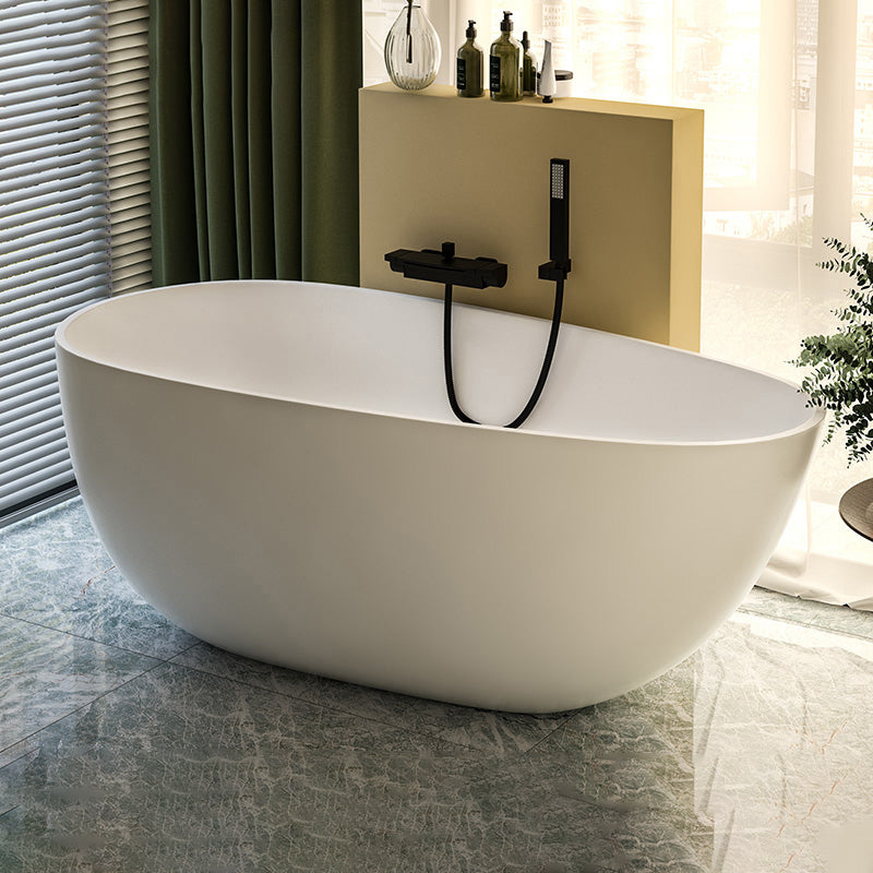 Acrylic-Fiberglass Oval Bathtub Contemporary Soaking Bathtub with Drain and Overflow Trim
