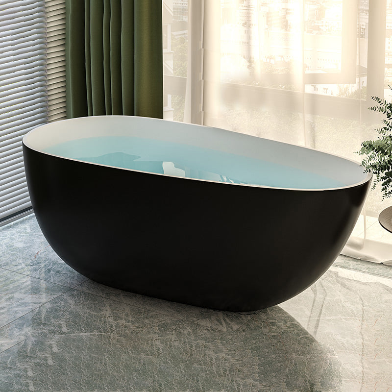 Acrylic-Fiberglass Oval Bathtub Contemporary Soaking Bathtub with Drain and Overflow Trim
