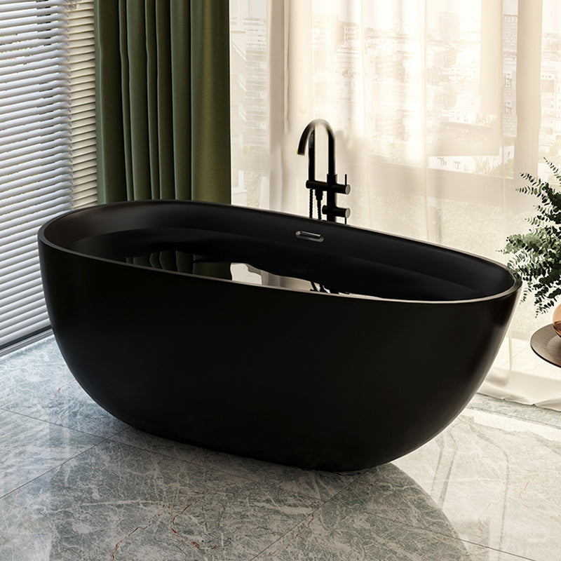 Acrylic-Fiberglass Oval Bathtub Contemporary Soaking Bathtub with Drain and Overflow Trim