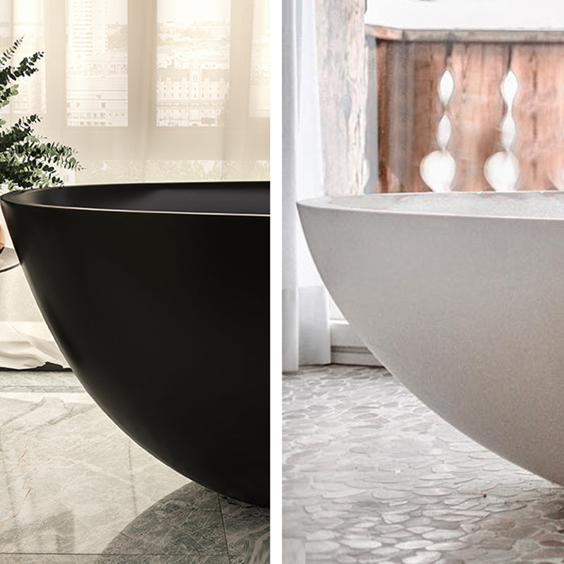 Acrylic-Fiberglass Oval Bathtub Contemporary Soaking Bathtub with Drain and Overflow Trim