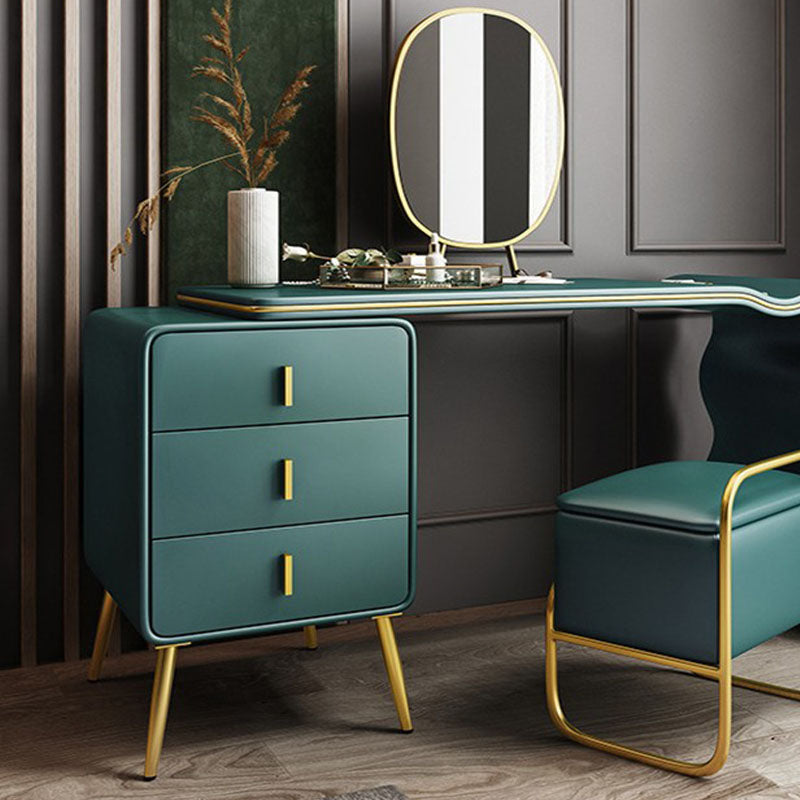 Green Make-up Vanity with 3 Storage Drawers 18.89" Wide  Genuine Leather Dresser