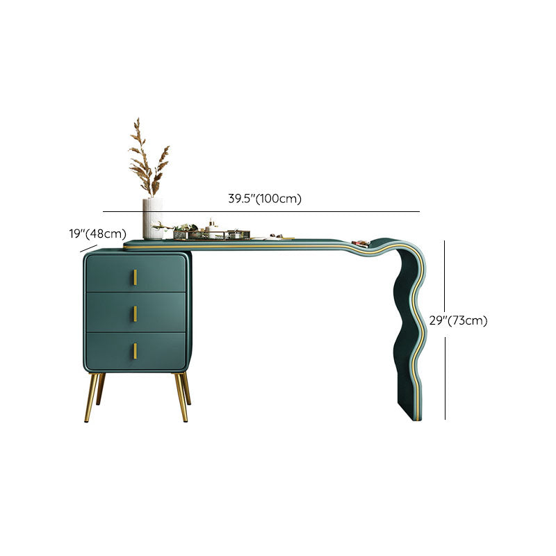 Green Make-up Vanity with 3 Storage Drawers 18.89" Wide  Genuine Leather Dresser