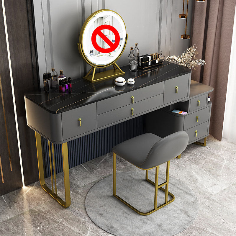 Pine Wood 7 Drawers Dresser with Stone Top Make-up Vanity for Bedroon