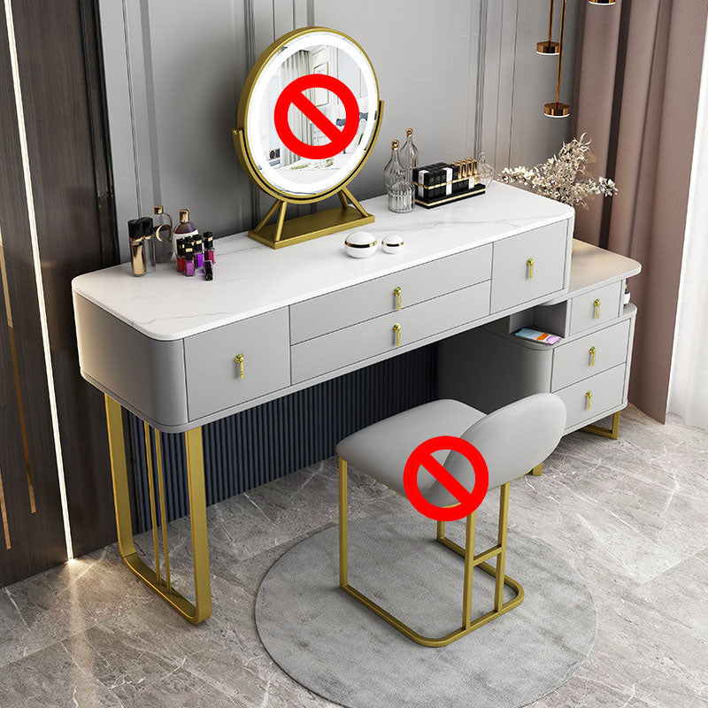 Pine Wood 7 Drawers Dresser with Stone Top Make-up Vanity for Bedroon