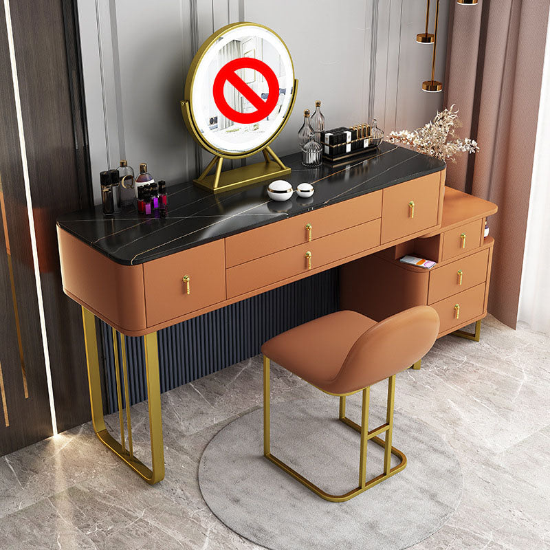 Pine Wood 7 Drawers Dresser with Stone Top Make-up Vanity for Bedroon