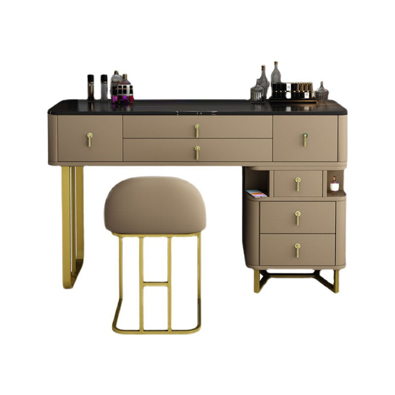 Pine Wood 7 Drawers Dresser with Stone Top Make-up Vanity for Bedroon