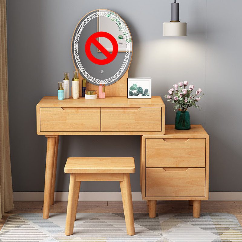 Scandinavian Rubberwood Vanity Table with Stool and 4 Drawers