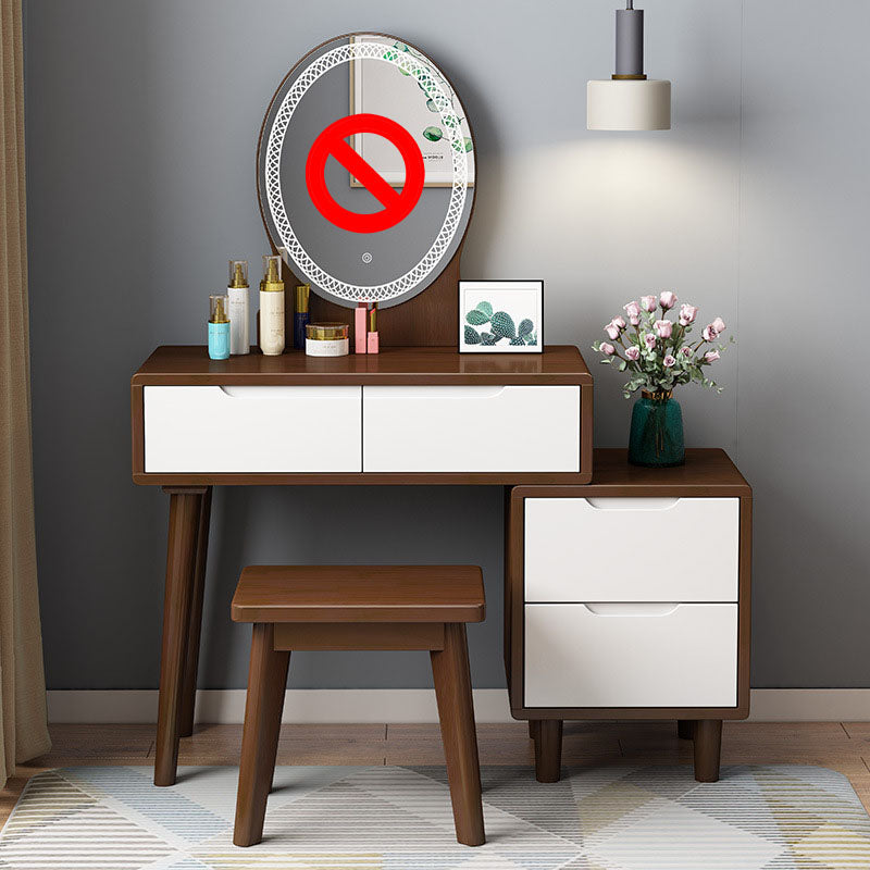 Scandinavian Rubberwood Vanity Table with Stool and 4 Drawers