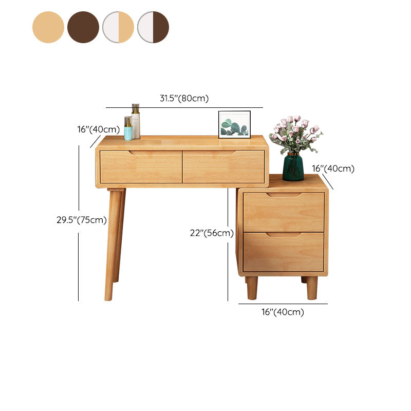 Scandinavian Rubberwood Vanity Table with Stool and 4 Drawers