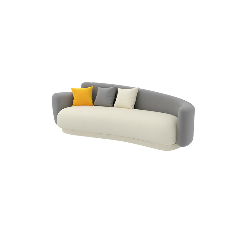Contemporary Tight Back Curved Sofa with Pillow, Leather Tuxedo Arm Sofa
