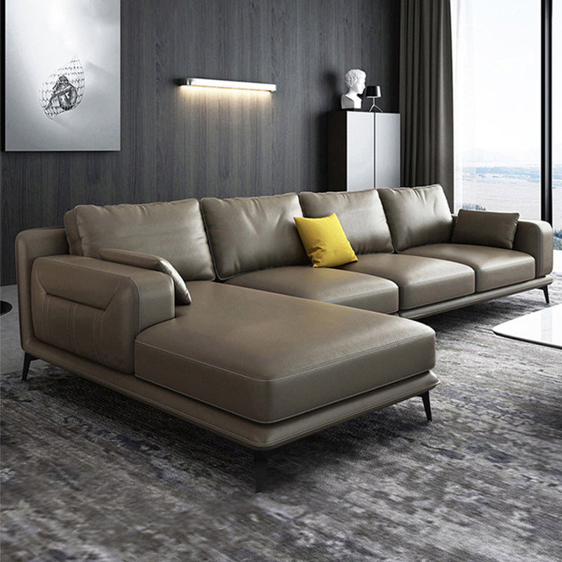 Stationary Genuine Leather Living Room Recessed Arm Pillows Sofa