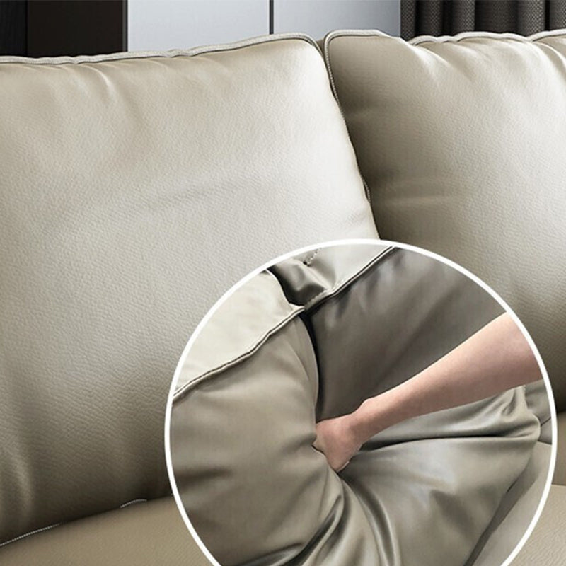 Stationary Genuine Leather Living Room Recessed Arm Pillows Sofa