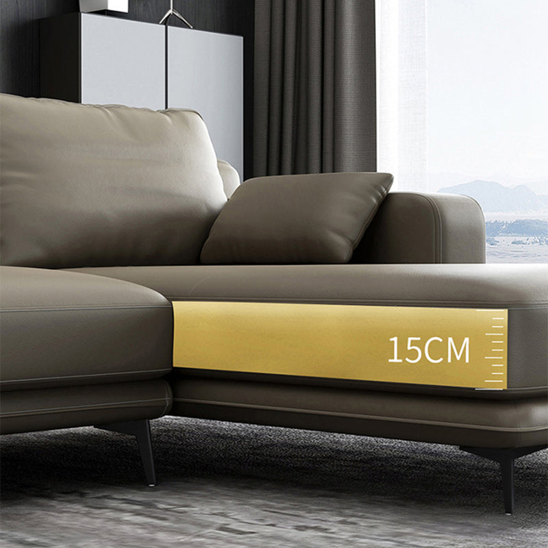 Stationary Genuine Leather Living Room Recessed Arm Pillows Sofa
