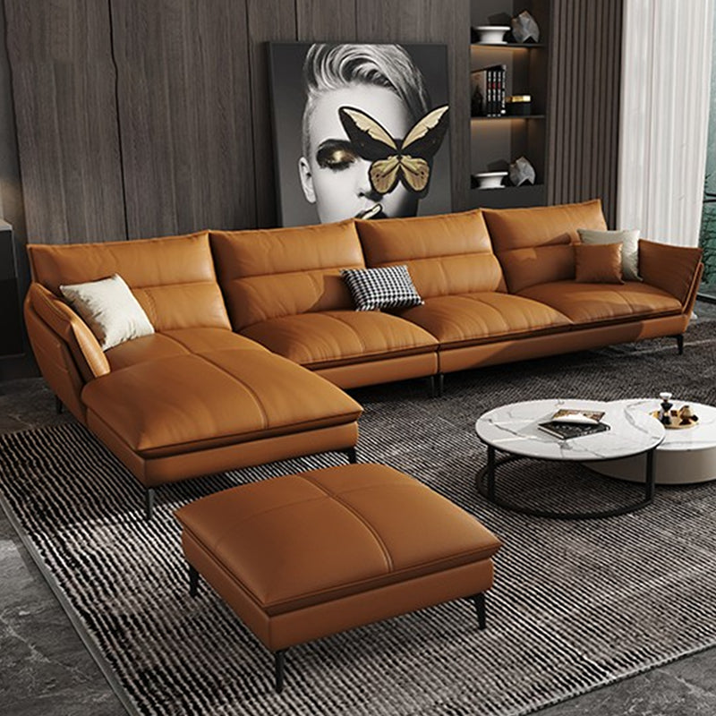 Contemporary Cushions Pillow Top Arm Living Room Genuine Leather Stationary Sofa