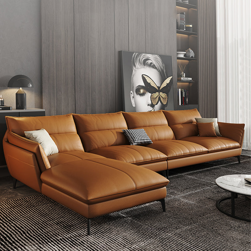 Contemporary Cushions Pillow Top Arm Living Room Genuine Leather Stationary Sofa