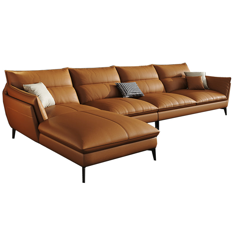 Contemporary Cushions Pillow Top Arm Living Room Genuine Leather Stationary Sofa