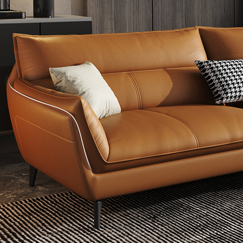 Contemporary Cushions Pillow Top Arm Living Room Genuine Leather Stationary Sofa