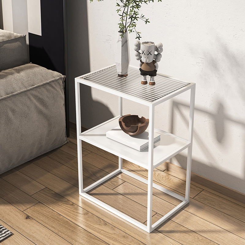 Frame End Slide Table Rectangular Double Tier Corner Table with Storage