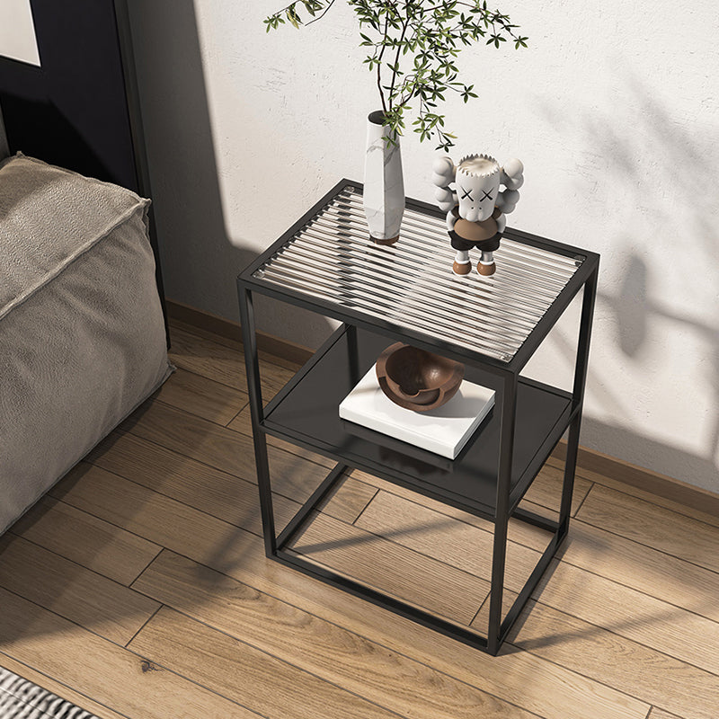 Frame End Slide Table Rectangular Double Tier Corner Table with Storage
