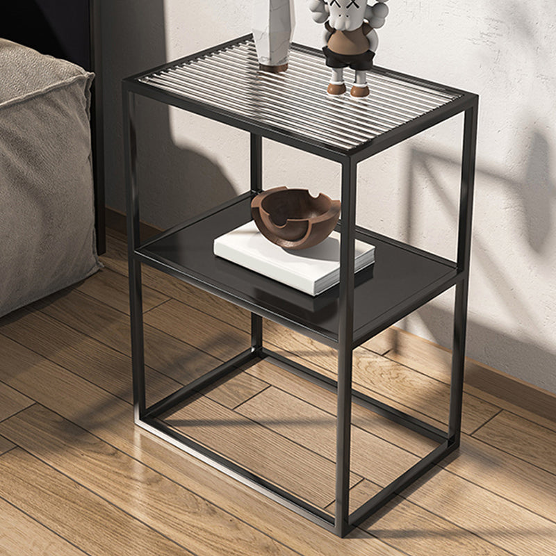 Frame End Slide Table Rectangular Double Tier Corner Table with Storage