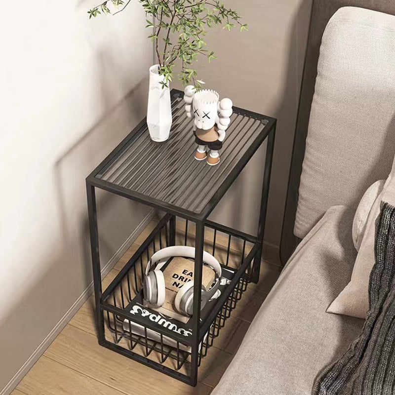 Frame End Slide Table Rectangular Double Tier Corner Table with Storage